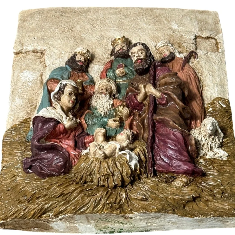 Nativity Scene Wall Plaque Vintage Baby Jesus Birth Lamb Religious Art Christmas